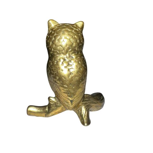 Vintage Solid Brass Perched Owl Detailed Figurine MCM Boho Decor 2 3/4” Tall - Picture 3 of 4